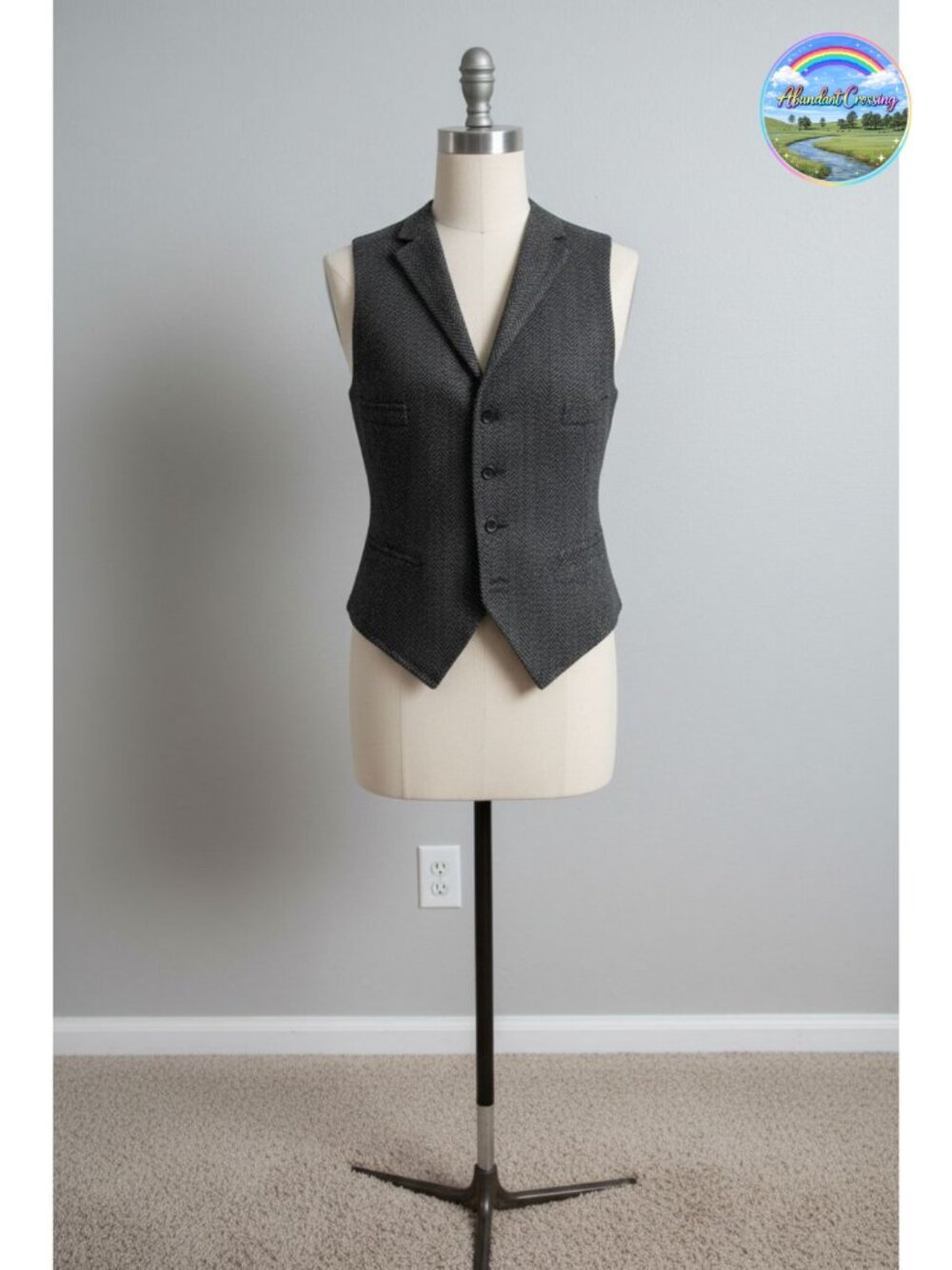 Herringbone Tweed Waistcoat V-Neck Lapel Suit Vest Sleeveless